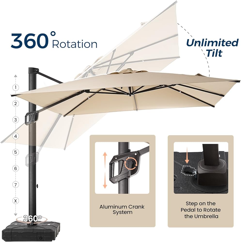 10x 10FT Aluminum Cantilever Patio Umbrella - Large Offset Heavy-Duty Umbrella with 360° Rotation, Infinite Tilt,10-Year Rustproof, 5 Year Fade-Resistant for Outdoor, Pool,   (Navy)