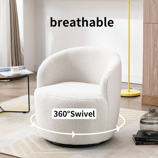 360° Swivel Chair, Soft Touch Modern Teddy Tiny Upholstered Barrel Varity Sofa for Living Room, Bedroom, Indoor Furniture