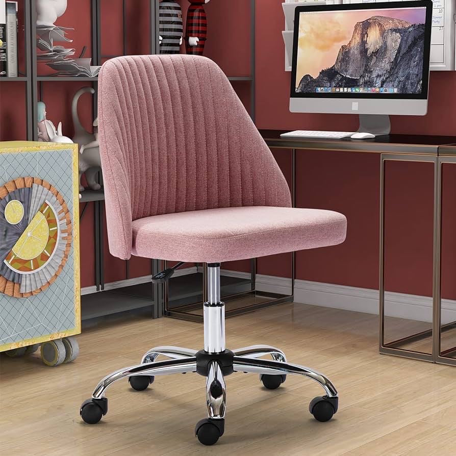 Home Office Chair, Mid-Back Armless Twill Fabric Adjustable Swivel.