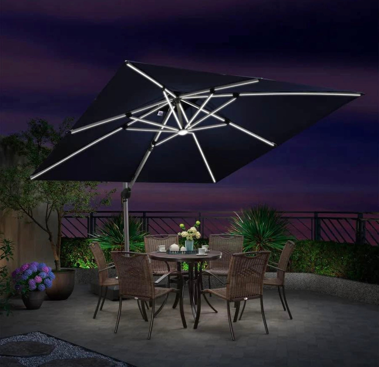 12 x 12 Square Purple Leaf Outdoor Umbrella with LED Lights(base not included)