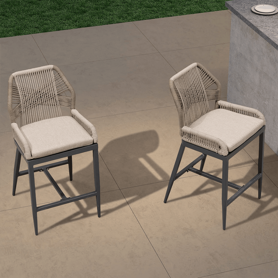 PURPLE LEAF 2 Set Outdoor Bar Stool Chair Set, Modern Counter Height Stool, Cushion Included.DK Grey.24.8”