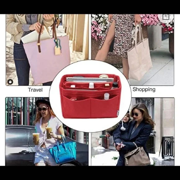Purse Organizer Insert, with zipper, Handbag & Tote Shaper,Red