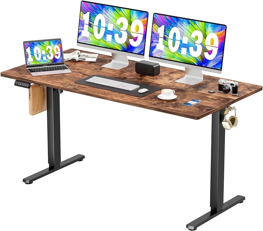 40x24inches Electric Standing Desk with Splice Board,Ergonomic Height Adjustabley. Rust Color