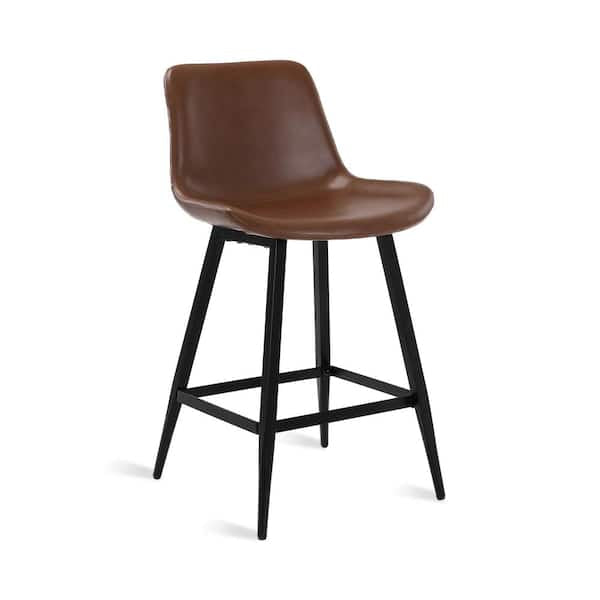 Dark Brown 26 in. Low Back Metal Frame Counter Height Bar Stool with Faux Leather seat