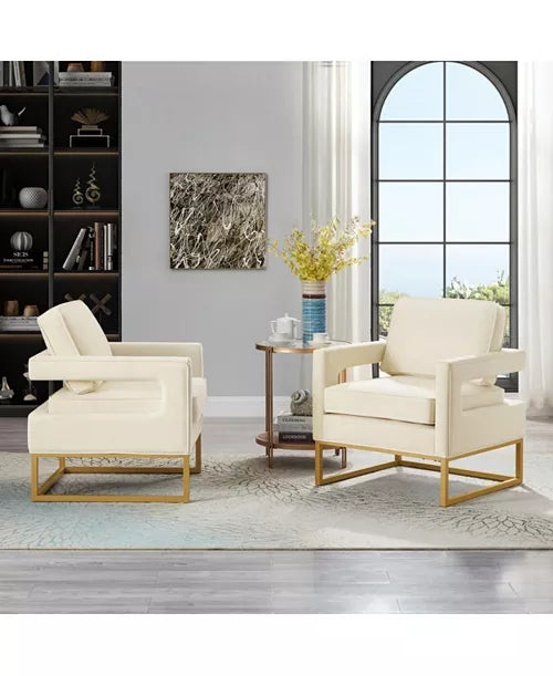 Noah Collection Modern Contemporary Velvet Upholstered Accent Chair with Durable Stainless Steel Base, Gold Base