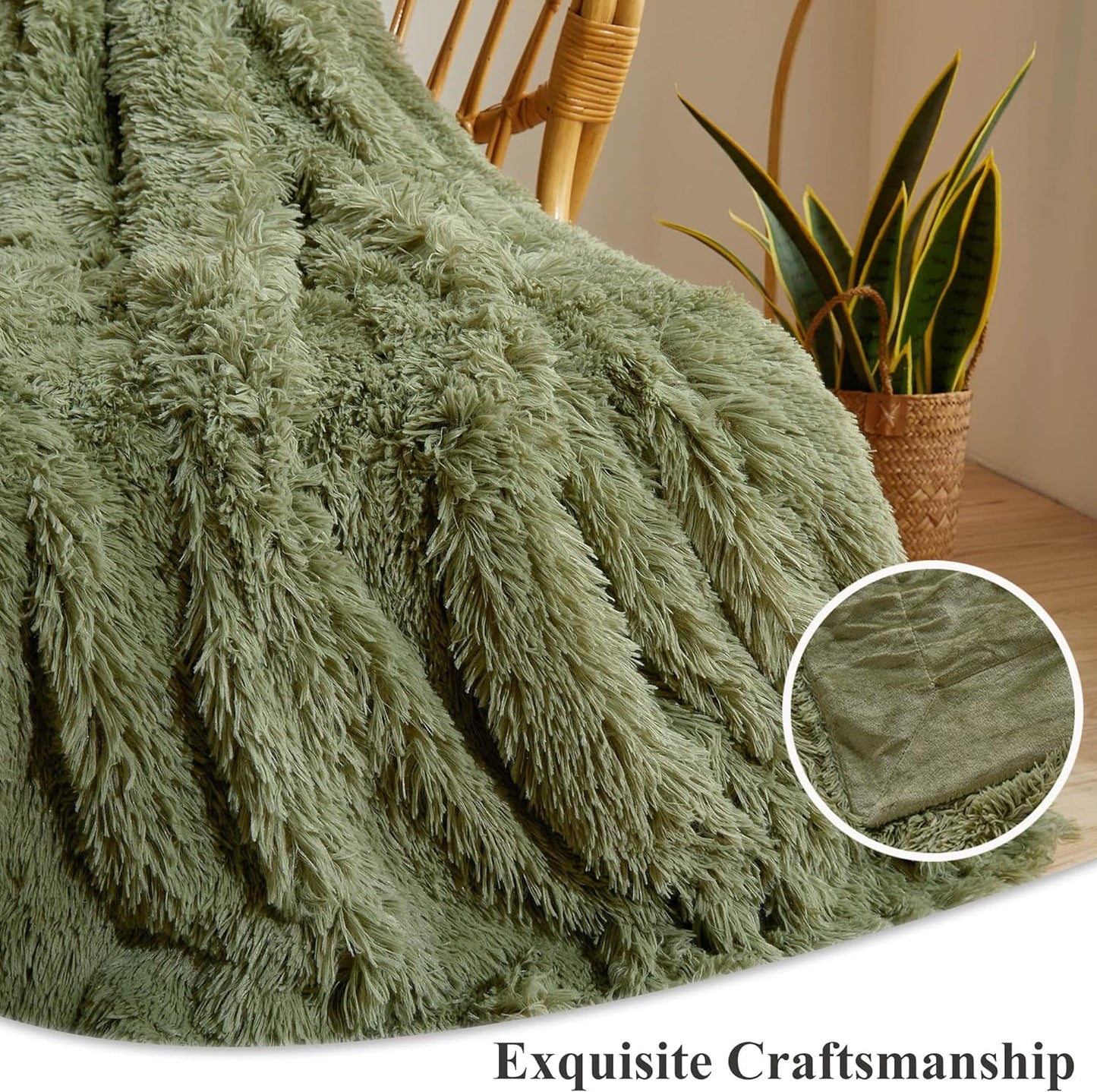 XeGe Luxury Faux Fur Throw Blanket, Gray Green Soft 50x60 Fluffy Blanket, Furry Plush Decorative Sofa Blanket, Cute Plush Plush Office Blanket, Gray Green for Bedroom Living Room