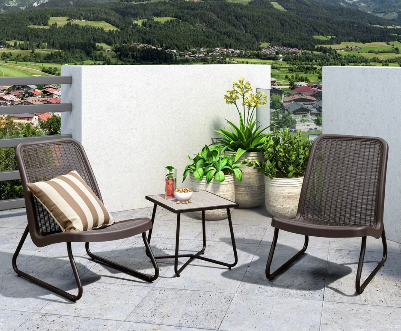 3-Piece Outdoor Patio Bistro Set,Outdoor Conversation Table Chairs Set,with 2 Chairs And Coffee Table, for Garden Balcony Yard Poolside