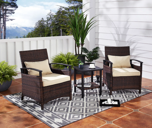 3 Piece All-Weather Wicker Patio Furniture Conversation Set Outdoor Bistro Set
