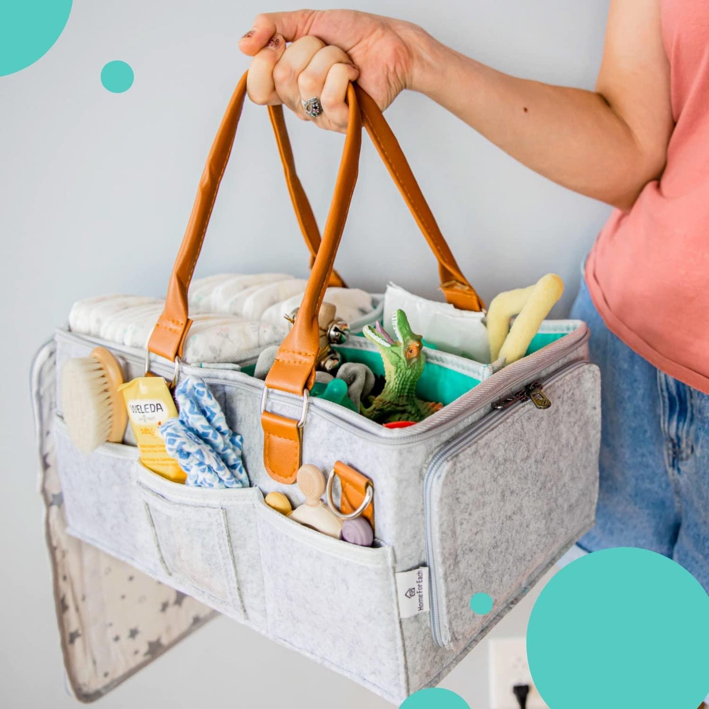 Portable Diaper Caddy Storage Bag with Roll Lid and Removable Dividers, Caddy Organizer for Nursery, Changing Table, Car and More, Travel-Friendly Baby Caddy for Infant Essentials Grey