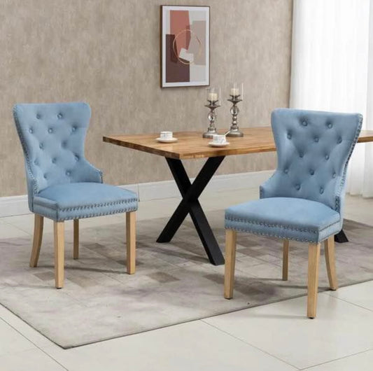 Solid Wood Tufted Velvet Wing Back Side Chair, Dining Chair with Nailhead Trim