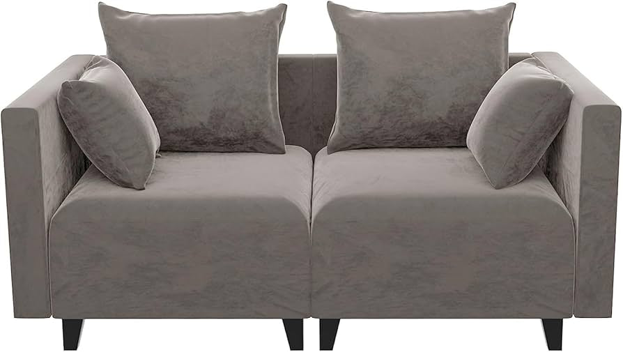 Sectional Sofa, Velvet Square Arm Sofa for Bedroom, livingroom, Camel