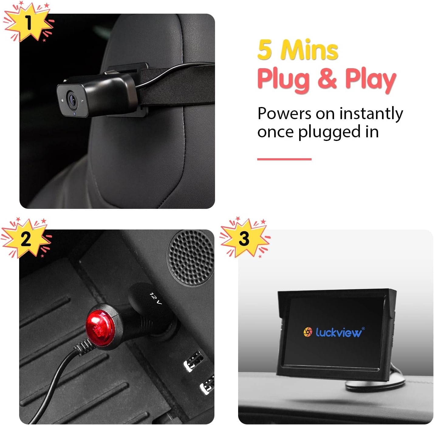 Baby Car Camera, 5'' 1080P Mirror Monitor with IR Night Vision, 3X Zoom in Closer, Full Crystal Clear View for Back Seat Rear Facing, 5 Mins Easy Installation