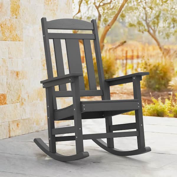 Dark Gray Plastic Adirondack Outdoor Rocking Chair Porch Rocker Patio Rocking Chairs