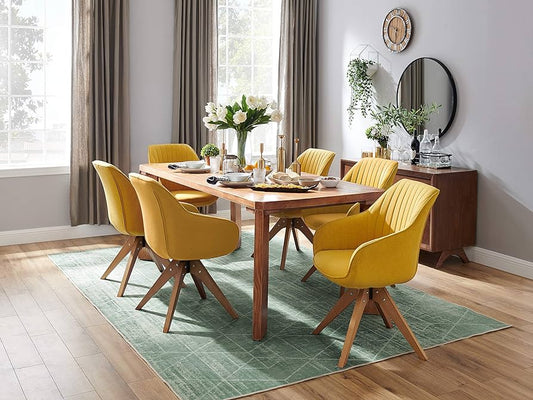 Set of 4 Mid Century Modern Fabric Upholstered Swivel Dining Room Chair with Wood Legs, Leisure Side Chair with Arms for Living Room, Yellow