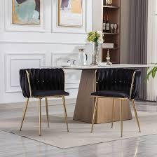 Set of 2 Velvet Accent Chair, Modern Dining Chair with Arms,Upholstered Living Room Chair with Gold Metal Legs for Dining Room Kitchen(Black)