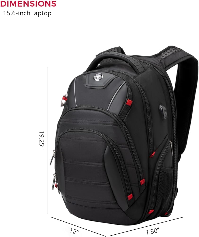 Swissdigital Design CIRCUIT Travel Backpack for men, TSA Friendly USB Charging RFID Protection Business Backpack Fits 15.6" Laptops Black (J14-BR)