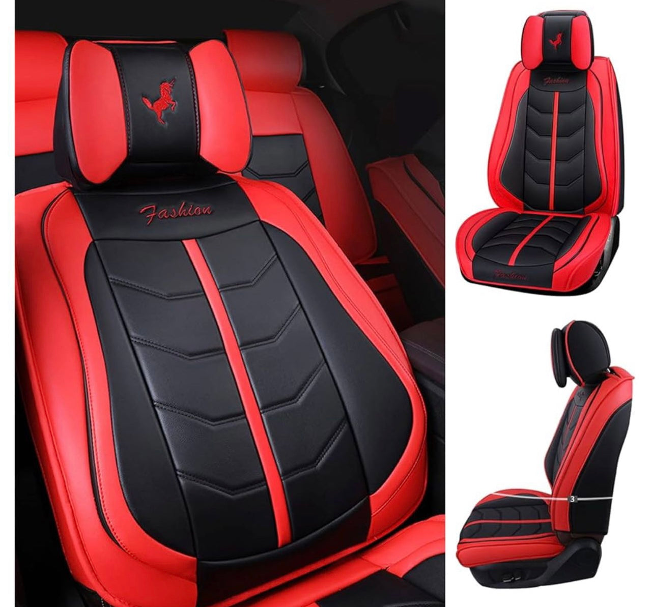 5pcs Universal Car Seat Covers Full Set PU Leather Automotive Vehicle Cushion Cover Full Surround Waterproof Protectors Accessories for Most 5 Seats Cars/SUV/Truck/Vans Red