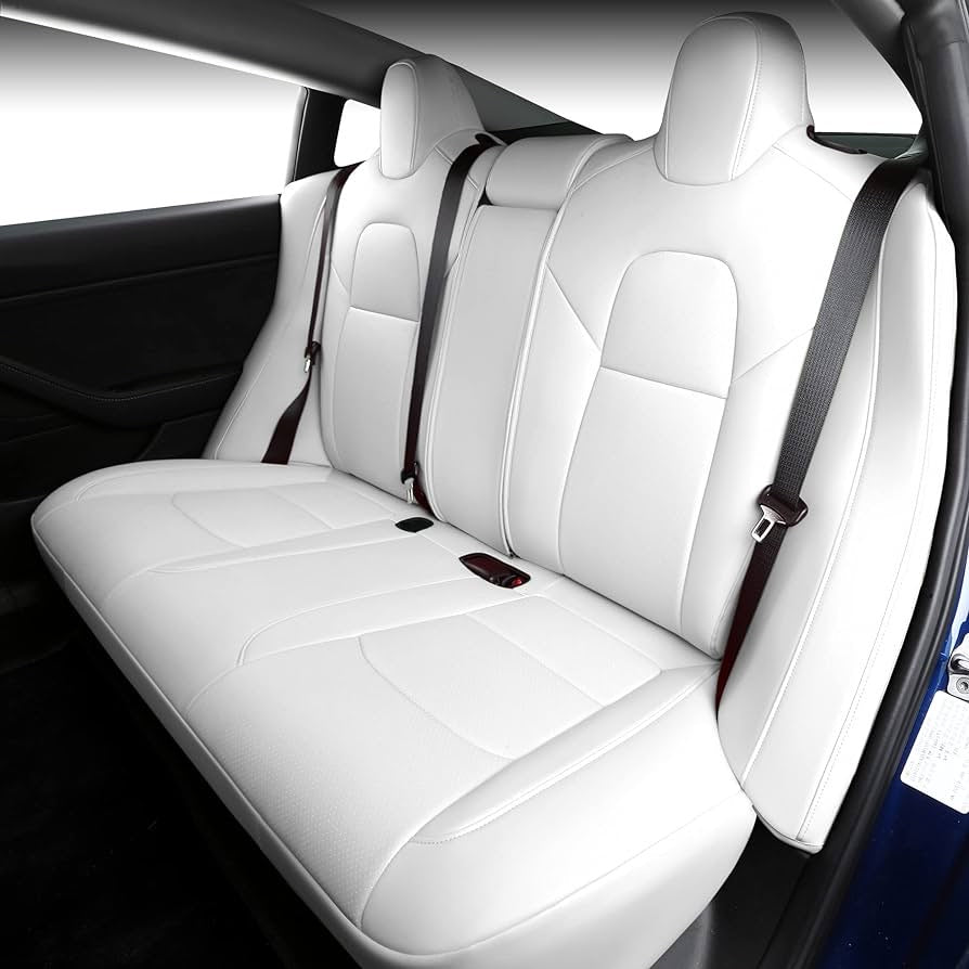 5 Seat Cover Custom Fit for Tesla Model 3 Synthetic Leather Car Seat Cushion Protector for 2017 2018 2019 2020 2021 2022 2023 Customized (Lichi White Model 3)