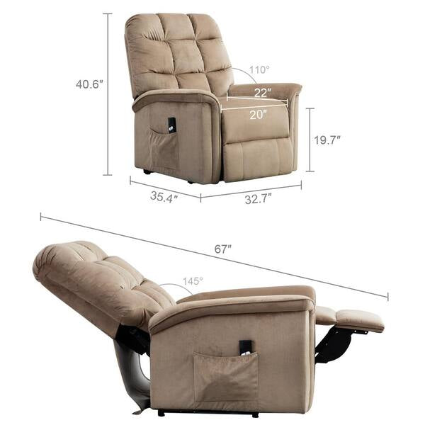 33 in. Width Big and Tall Mocha Microfiber Lift Massage Recliner