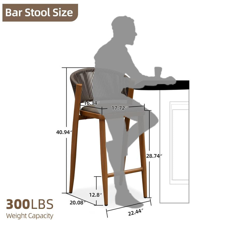 PURPLE LEAF Patio Bar Stool Rattan Bar Height Chair Counter Stool with Backrest and Cushion.28.74”