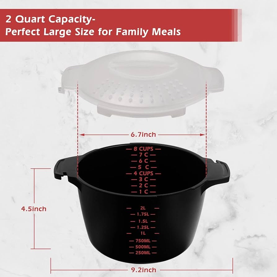 Professional Large Micro Cookware 2 Quart, Microwave Steamer for Vegetables, Cooker for Microwave - BPA Free, Dishwasher Safe
