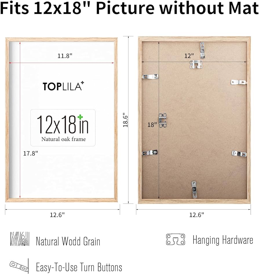 12x18 Oak Wood Picture Frame，Thin Border 12x18 Natural Solid Wood Photo Frame，Poster Frame Wall Photo Frame $8/pc