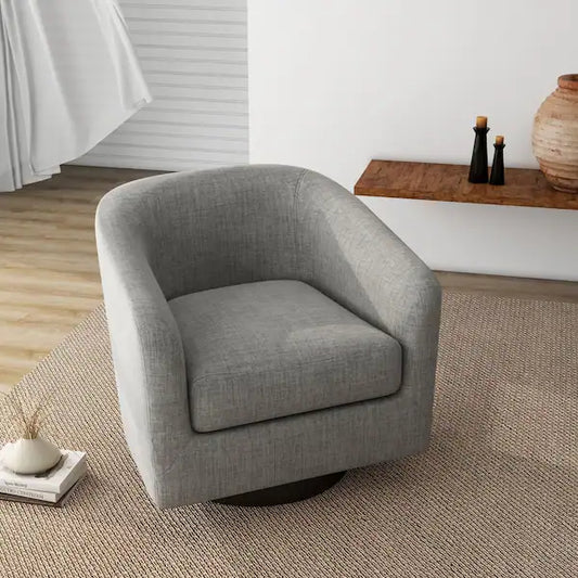 360 Degree Swivel Club Style Barrel Accent Chair with Sloped Armrests in Fabric Upholstery