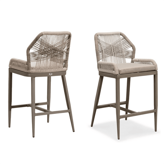 PURPLE LEAF Outdoor Bar Stool Chair Set, Modern Counter Height Stool, Cushion Included. LT GREY. 24.8”