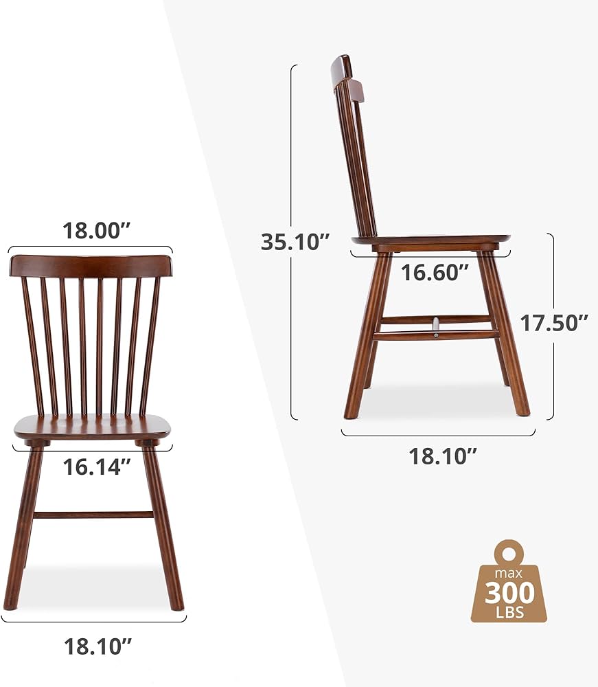 Windsor Dining Chair(no table), Spindle Back Wood Chairs, Brown