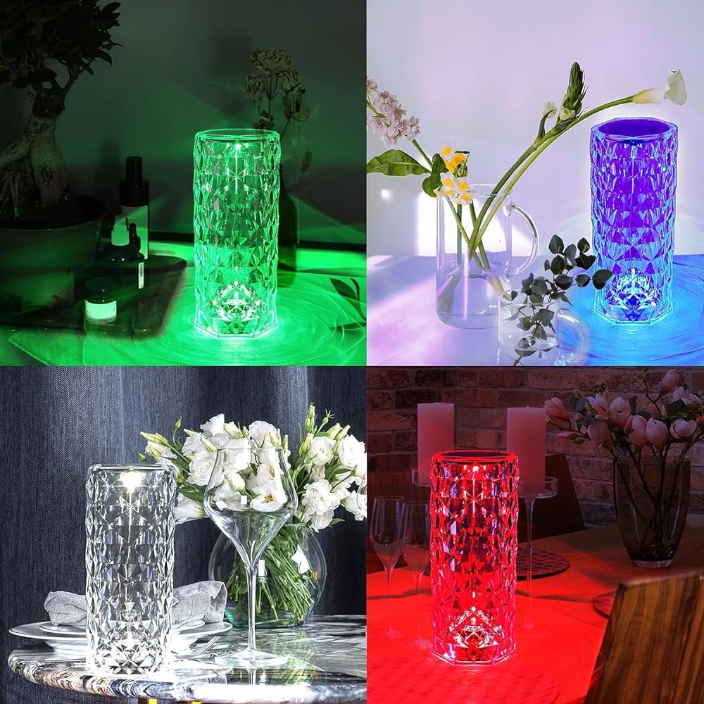 Acrylique Crystal Diamond Table Lamp, 16 Colors USB Rose Lamp with Touch and Remote Control, Acrylic 3D Night Light LED Nightstand Lamps