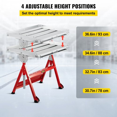 VEVOR Welding Table, 36" x 24", Steel Industrial Workbench w/ 400lbs Load Capacity, Adjustable Angle & Height, Casters, Retractable Guide Rails, Three 1.6" Slots Folding Work Bench