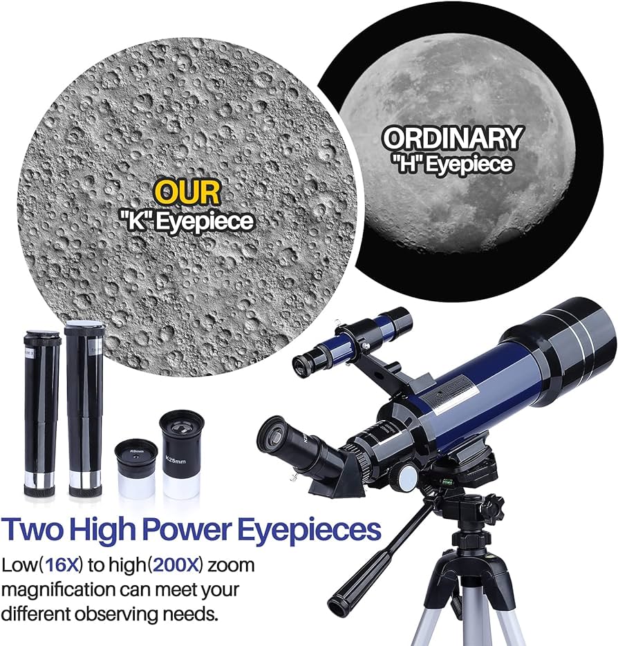 Telescope for Astronomy, 70mm Aperture 400mm Refractor Telescopes for Adults Kids Beginners, Fully Multi-Coated Optics, Portable Telescope with AZ Mount Tripod Backpack Phone Adapter