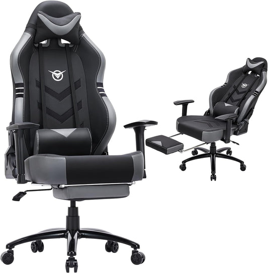 Big and Tall Gaming Chair with Footrest 350lbs-Racing Computer Gamer Chair, Ergonomic High Back PC Office Chair with Wide Seat, 3D Armrest for Adult-Black/Grey