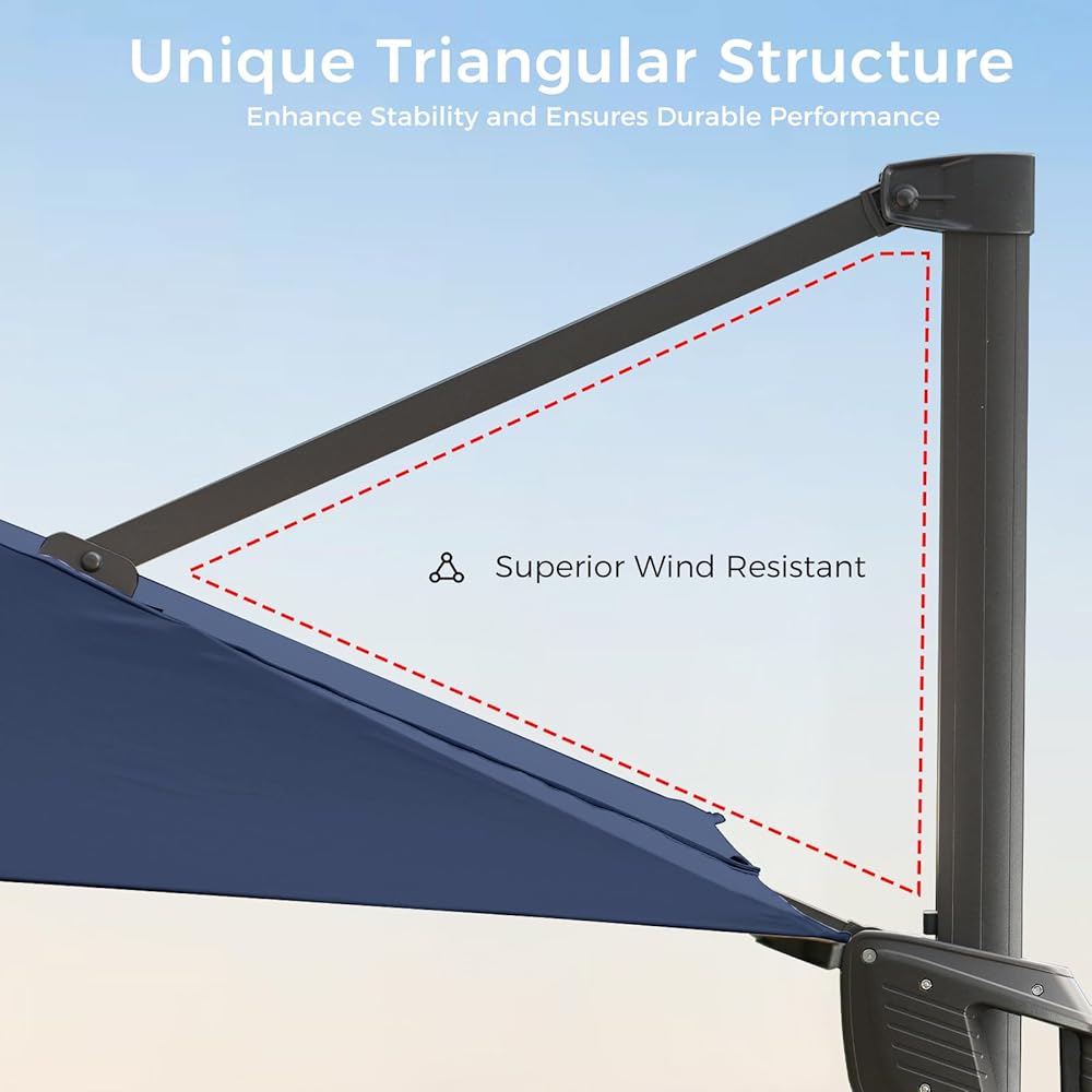 10x 10FT Aluminum Cantilever Patio Umbrella - Large Offset Heavy-Duty Umbrella with 360° Rotation, Infinite Tilt,10-Year Rustproof, 5 Year Fade-Resistant for Outdoor, Pool,   (Navy)