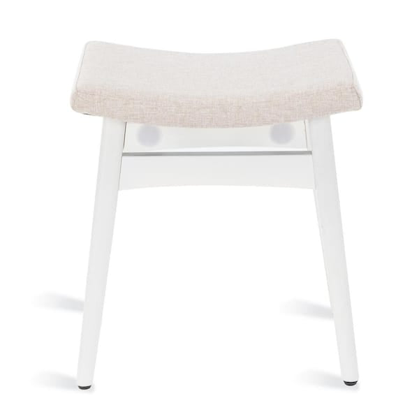 Christine Linen Upholstered Ottoman Mid-Century Vanity Stool with Solid Wood Legs