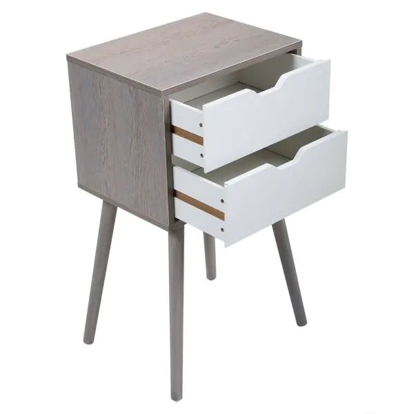 Nightstand, End Side Table with 2 Drawer and Solid Wood Legs, Bedside Table for Bedrooms, Mid-Century Modern Storage Cabinet for Living Room Furniture, Nightstands