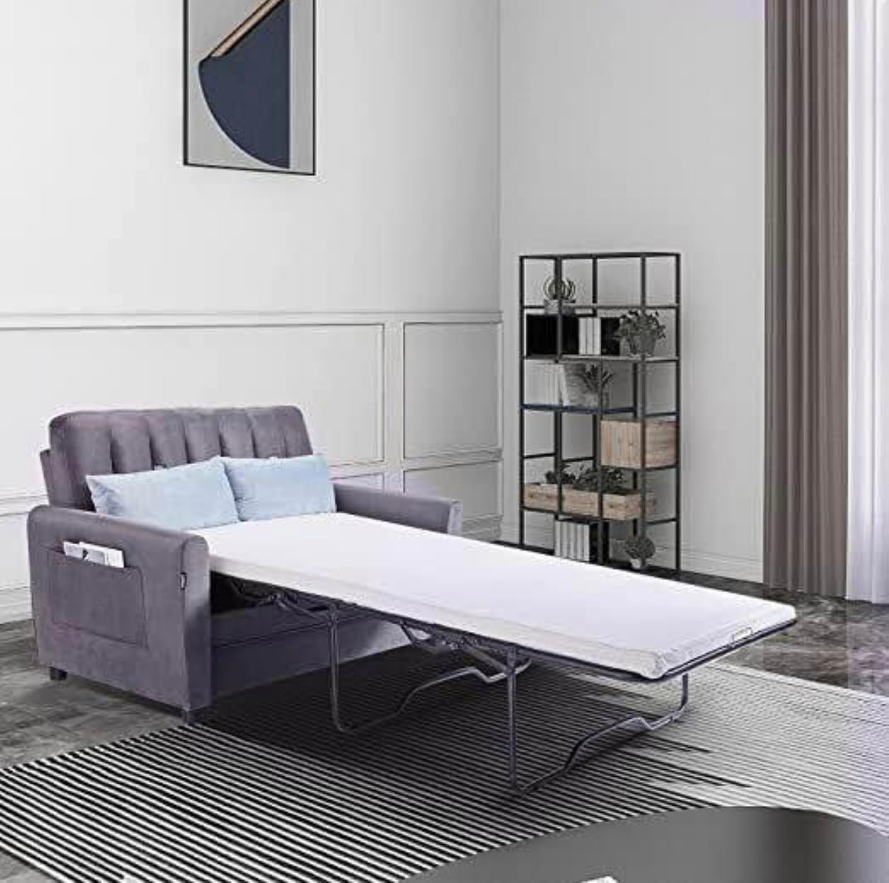 55” Pull-out sofa bed sofa bed double sofa bed with memory foam mattress bed, velvet gray