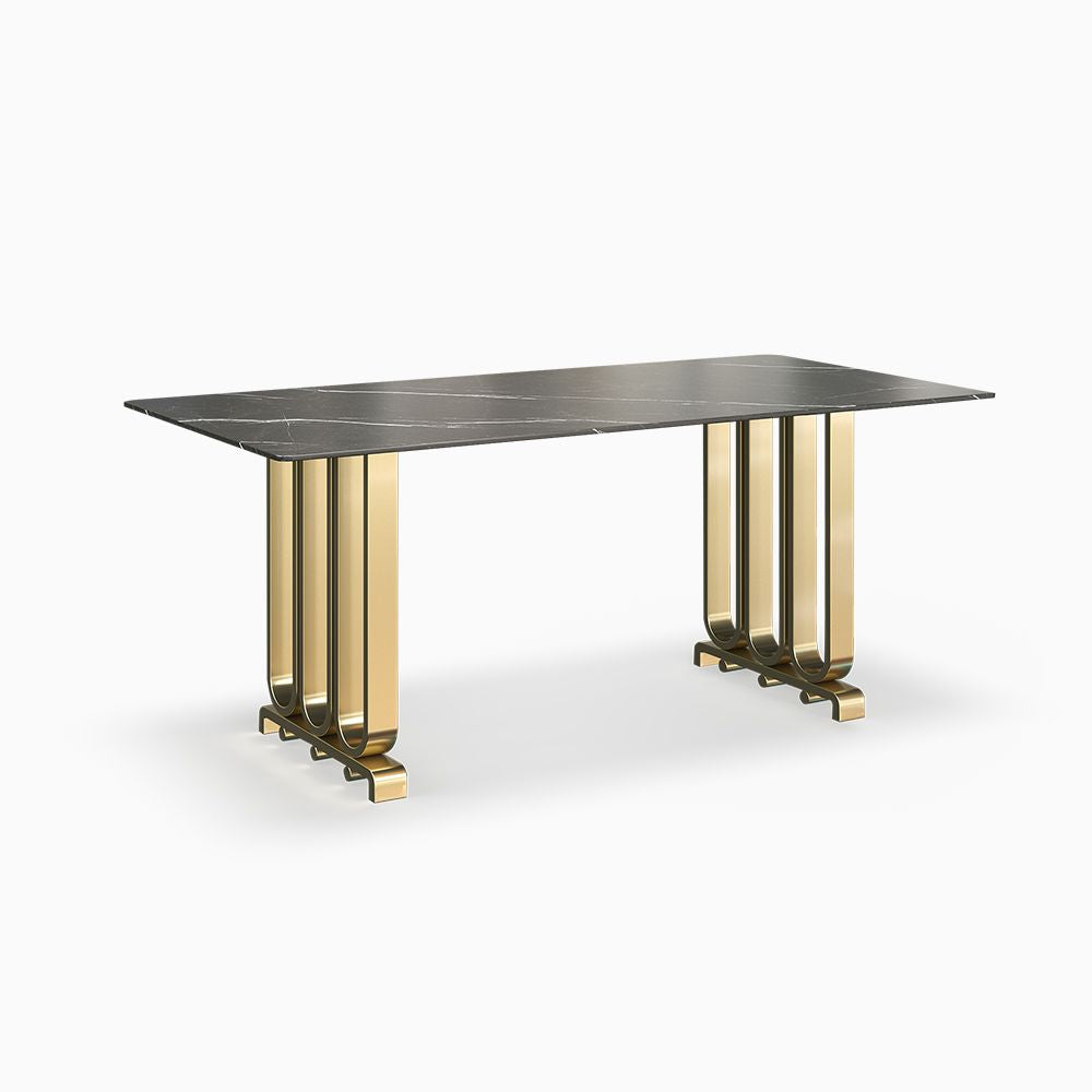 Rectangular Dining Table Set With Golden Metal Base