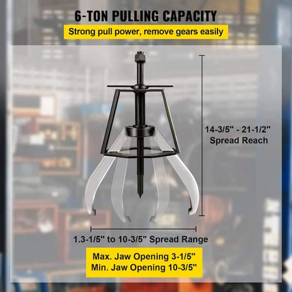 Gear Puller 2 Jaw Puller 6-Ton Manual Puller Removal 14-3/5 in. to 21-1/2 in., 3-1/5 in. to 10-3/5 in. for Slide Gear