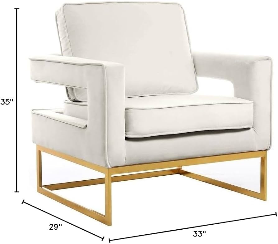 Noah Collection Modern Contemporary Velvet Upholstered Accent Chair with Durable Stainless Steel Base, Gold Base