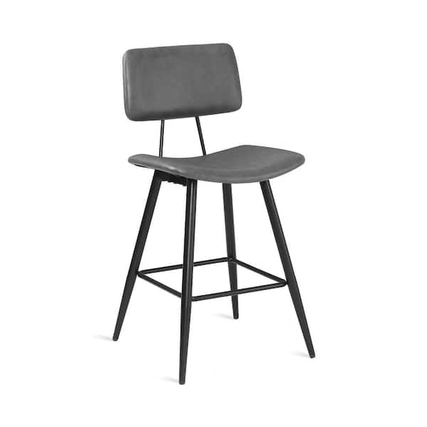 24.5 in. H Gray Metal Counter Height Bar Stools Curved Seat Faux Leather Barstools