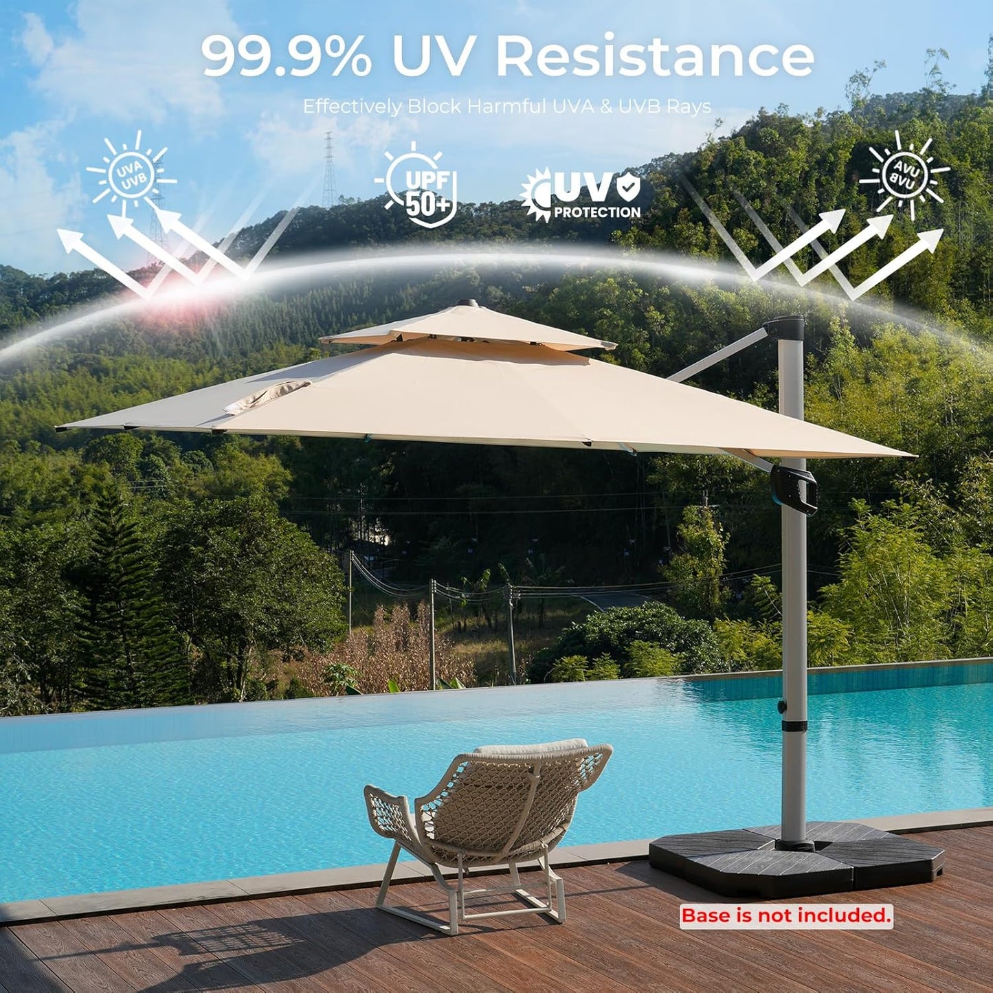 10x10FT Aluminum Cantilever Patio Umbrella - Large Offset Heavy-Duty Umbrella with 360° Rotation, Infinite Tilt, Double Top, 10-Year Rustproof, 5 Year Fade-Resistant for Outdoor, Pool, Beige