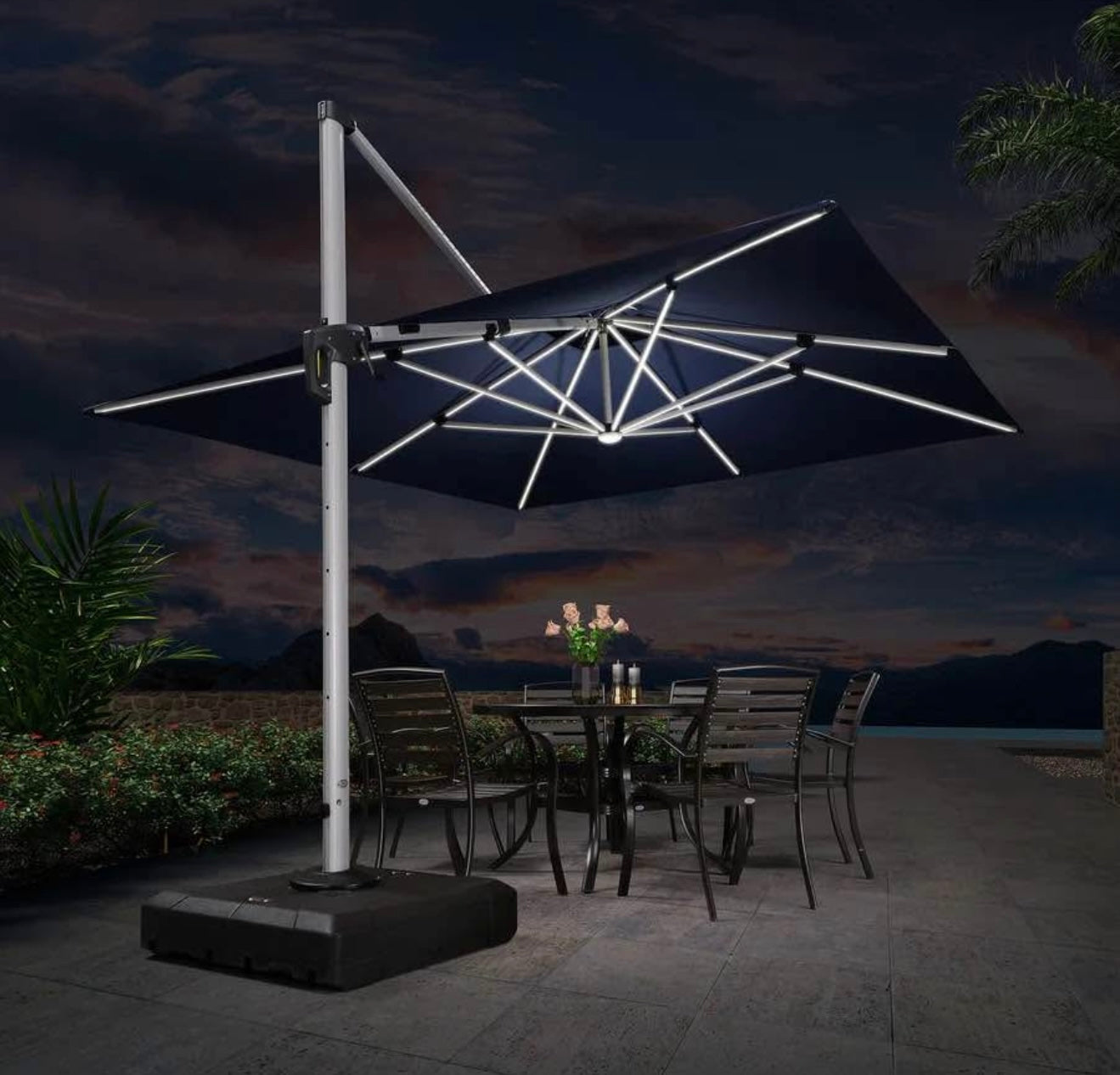 12 x 12 Square Purple Leaf Outdoor Umbrella with LED Lights(base not included)