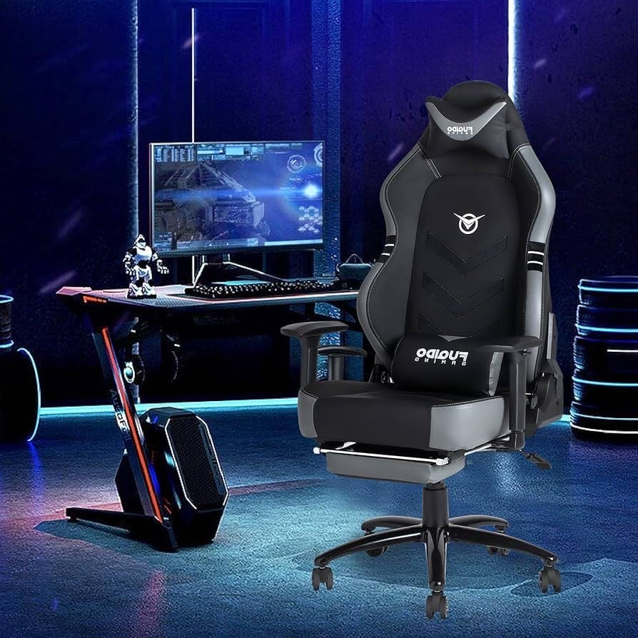 G and eTall Gaming Chair with Footrest 350lbs-Racing Computer Gamer Chair.Grey
