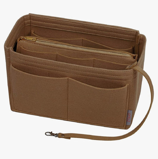 Purse Organizer Insert, with zipper, Handbag & Tote Shaper,Brown