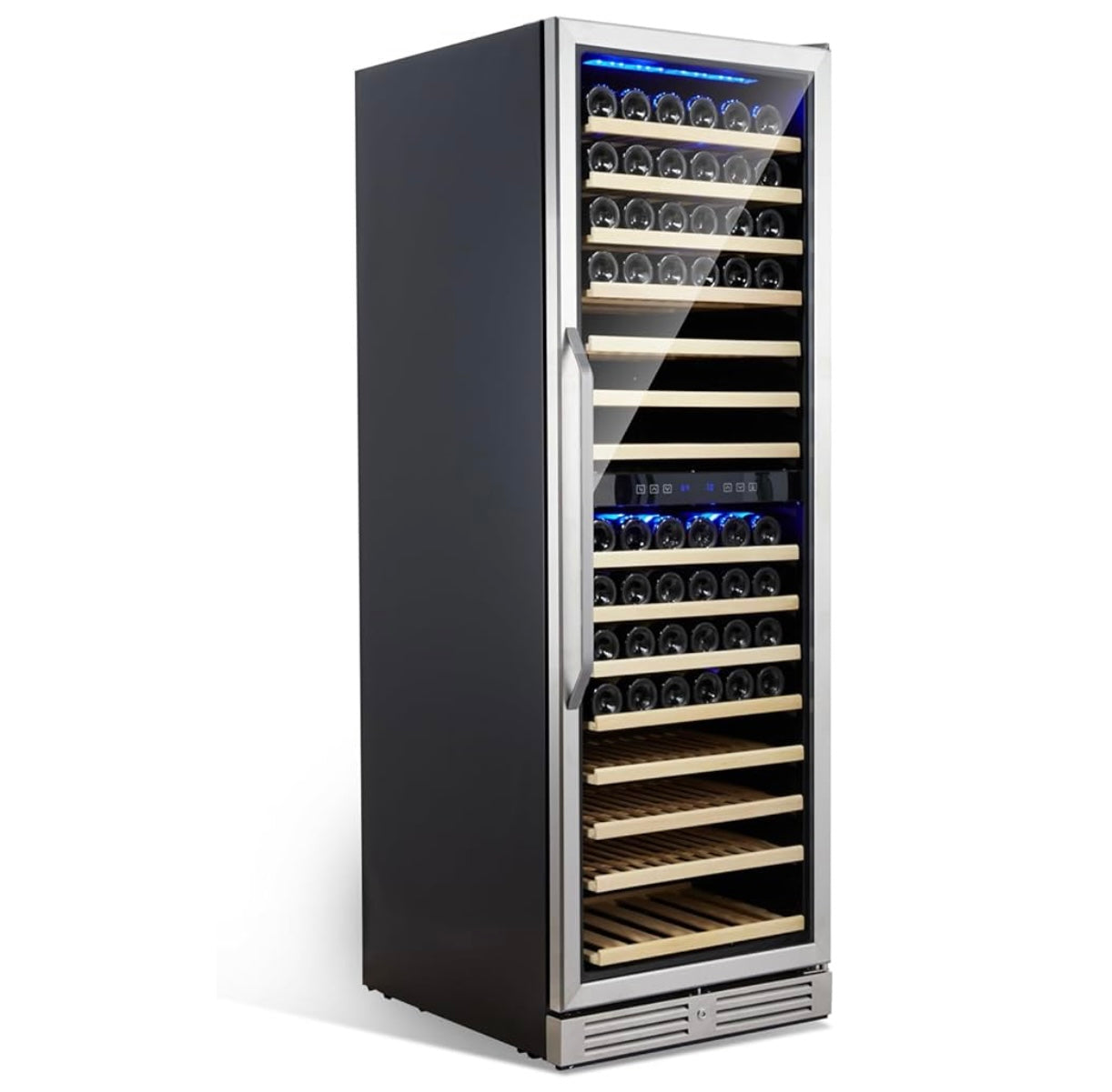 160 Bottle Wine Cooler Refrigerator, 24” Dual Zone Seamless Stainless Steel Built-in Freestanding Wine Fridge, Double-Layer Tempered G lass Door with Lock, Under Counter Wine Cellar