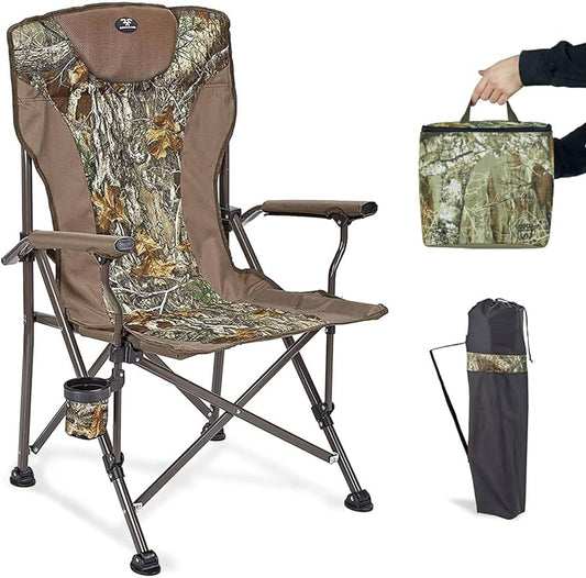Oversized Camping Folding Chair for Adults, Heavy Duty Camouflage Chairs for Outdoor Collapsible Padded Arm Realtree Chair, Portable Camping Chair with Cup Holder for Travel, 330 lbs