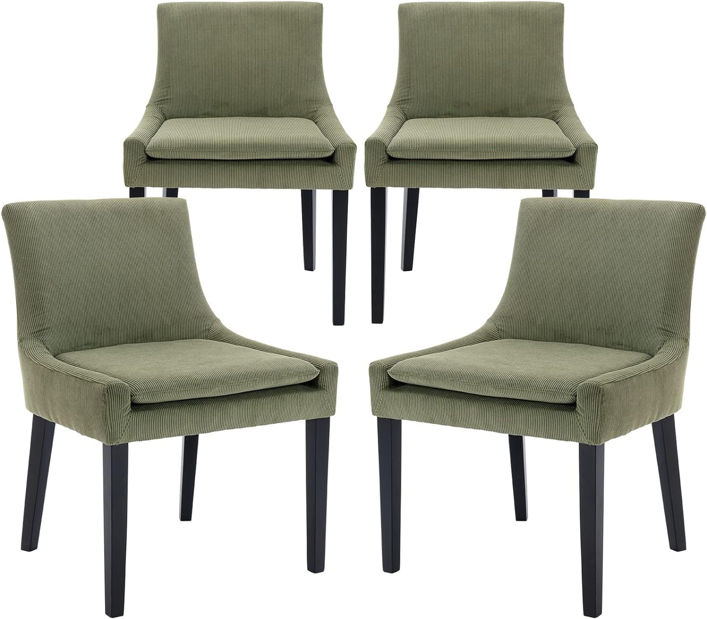 Corduroy Dining Chairs Set of 2 Upholstered Accent Side Leisure Chairs with Mid Back and Wood Legs for Living Room/Dining Room/Bedroom/Guest Room-Light Green
