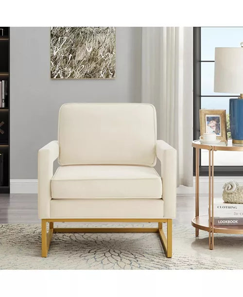 Noah Collection Modern Contemporary Velvet Upholstered Accent Chair with Durable Stainless Steel Base, Gold Base