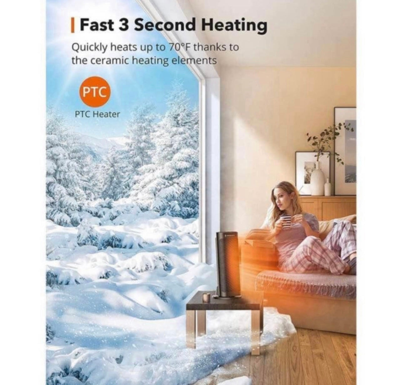 Space Heater,TaoTronics PTC 1500Wu Fast Quiet Heating Portable with Remote Control
